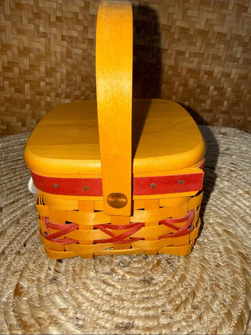 Longaberger 2000 Let It Snow Tree Trimming Basket w Lid Tie-On